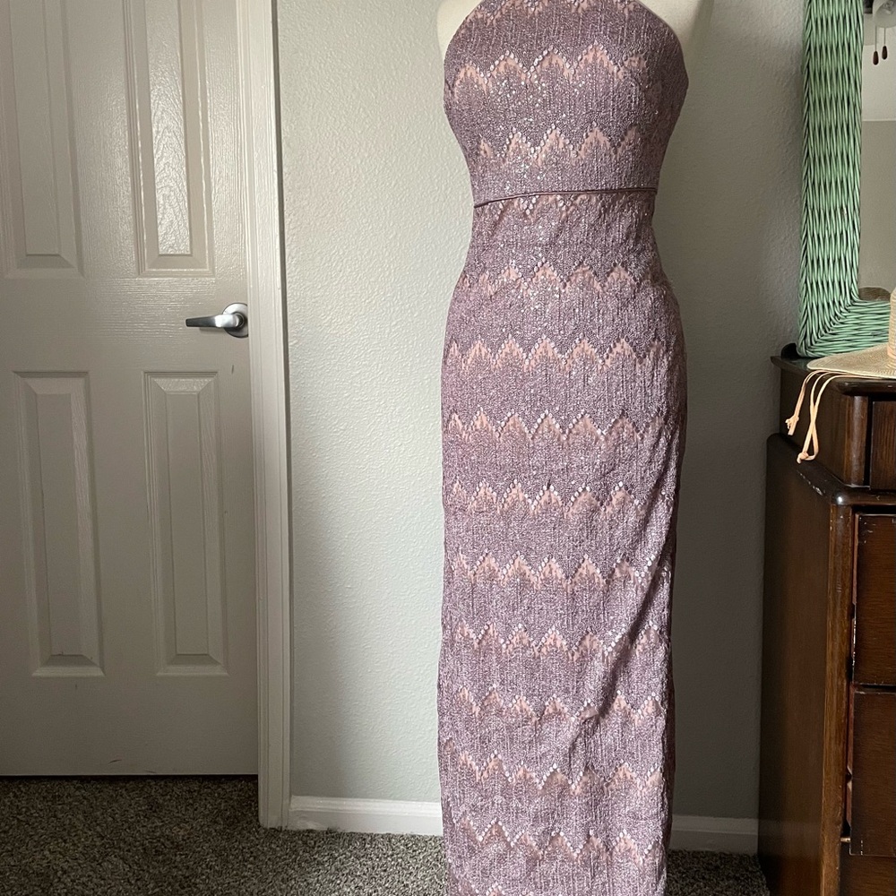Aidan Mattox Pink Halter Bodycon Dress Sz 6 Embellished Chevron Pattern Slit